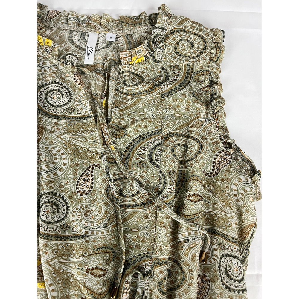 Elan Paisley Print Sleeveless Dress Tie‎ Waist Ruffle Tiered Mini Medium
